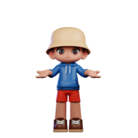 3d klein figuur van een jongen in een blauw overhemd en rood shorts aan het doen Nee idee houding png