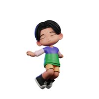 3d Cartoon Character in a Green Shirt and Yellow Shorts Jumping Air Pose png