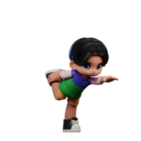 3d Cartoon Character in a Green Shirt and Yellow Shorts Standing One Leg Pose png