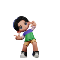 3d Cartoon Character in a Green Shirt and Yellow Shorts Pointing Right Pose png