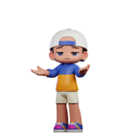 3d Cartoon Character in a Blue Shirt and White Hat Confused Pose png