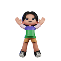 3d Cartoon Character in a Green Shirt and Yellow Shorts Jump Pose png