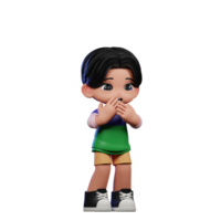 3d Cartoon Character in a Green Shirt and Yellow Shorts Afraid Pose png