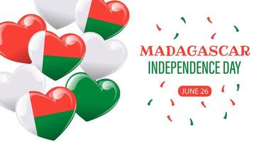 independencia día de Madagascar. bandera con Madagascar banderas en el forma de un corazón. fiesta ilustración. vector