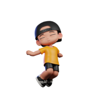 3d desenho animado personagem com uma amarelo camisa e Preto calção pulando ar pose png