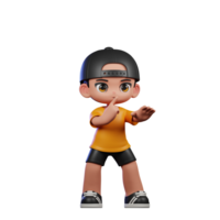3d Cartoon Character with a Yellow Shirt and Black Shorts Shhttt Pose png