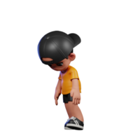 3d desenho animado personagem com uma amarelo camisa e Preto calção cansado andar pose png