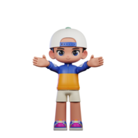 3d Cartoon Character in a Blue Shirt and White Hat Showing Welcome Pose png