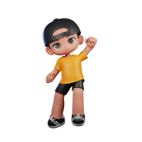3d Cartoon Character with a Yellow Shirt and Black Shorts Giving Congrats Pose png