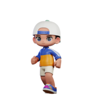 3d Cartoon Character in a Blue Shirt and White Hat Walking Pose png