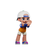 3d Cartoon Character in a Blue Shirt and White Hat Shouting Pose png