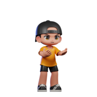 3d Cartoon Character with a Yellow Shirt and Black Shorts Angry Pose png
