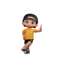 3d dibujos animados personaje con un amarillo camisa y negro pantalones cortos interino frio actitud png