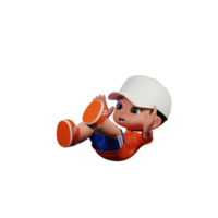 3d Cartoon Boy in Orange Shirt and Blue Shorts with a White Hat Falling Pose png