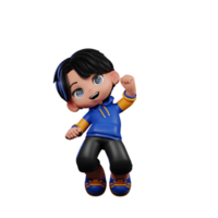 Boy with A Blue Jacket and Black Shorts Jump Air Happy Pose png