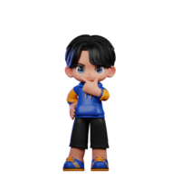 Boy with A Blue Jacket and Black Shorts Curious Pose png