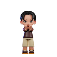 A Cartoon Character with a Brown Shirt and Brown Shorts Worried Pose png