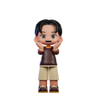 A Cartoon Character with a Brown Shirt and Brown Shorts Surprise Reacting Happily Pose png