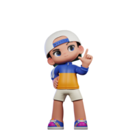 3d desenho animado personagem dentro uma azul camisa e branco chapéu tendo idéia pose png