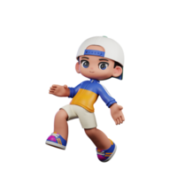3d Cartoon Character in a Blue Shirt and White Hat Happy Jumping Pose png