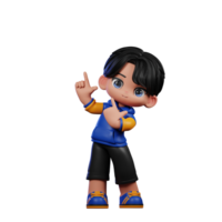 Boy with A Blue Jacket and Black Shorts Pointing Up Pose png