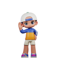 3d Cartoon Character in a Blue Shirt and White Hat Greeting Pose png