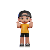 3d Cartoon Character with a Yellow Shirt and Black Shorts Showing Ok Sign Pose png