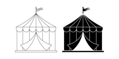 outline silhouette circus tent icon set isolated on whiite background vector