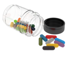 Bottle with pills isolated on background. 3d rendering - illustration png