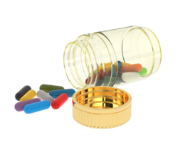 Bottle with pills isolated on background. 3d rendering - illustration png