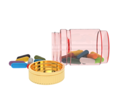 botella con pastillas aislado en antecedentes. 3d representación - ilustración png