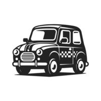 Old 70s Classic Car silhouette. Black and white Old Car Illustration vector