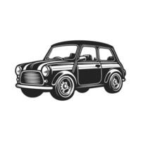 Old 70s Black and white Classic Car Illustration. Car silhouette . vector