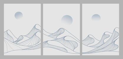 Desert mountains Line art pattern on set. Abstract mountain contemporary aesthetic background landscape vector