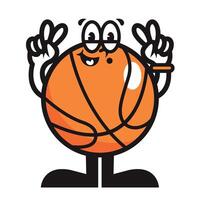 Funny cartoon character of basketball. Can be used as Sticker, posters, prints. The comic elements in trendy retro cartoon style. illustration vector