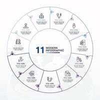 azul tono circulo infografía con 11 pasos, proceso o opciones vector