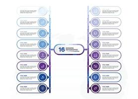 infografía proceso diseño con íconos y dieciséis opciones o pasos. vector