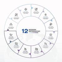 Blue tone circle infographic with 12 steps, process or options. vector