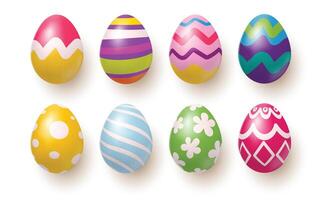 Set of easter eggs of different color shells, realistic. vector