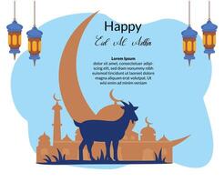 contento eid Alabama adha antecedentes con cabra sacrificado y mezquita ilustración vector