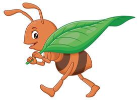 Cute Ant Carrying a Green Leaves. Animal Nature Icon Concept vector