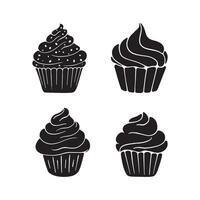 Cupcake Silhouette Design. Cupcake Cartoon Illustration In Black Color vector