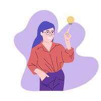 illustration of a female character finding an idea vector