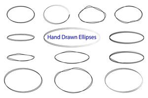 Hand drawn various ellipses doodle drawing ovals and bubbles style sketch of graphic elements. vector
