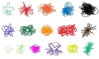 Hand drawn different shapes. Colorful tangled backdrops doodles for artwork elements for design. vector