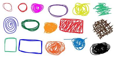 Hand drawn different shapes. Colorful tangled backdrops doodles for artwork elements for design. vector