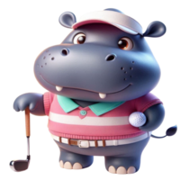 aigenerated hippo in golf shirt and cap holding a golf ball png