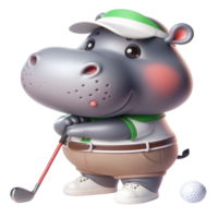 aigénéré hippopotame dans le golf chemise et casquette en portant une le golf Balle png