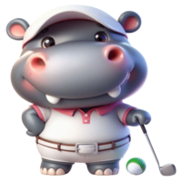aigenerated hippo in golf shirt and cap holding a golf ball png