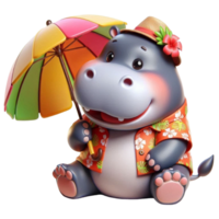 aigenerated hippo cartoon with an umbrella png